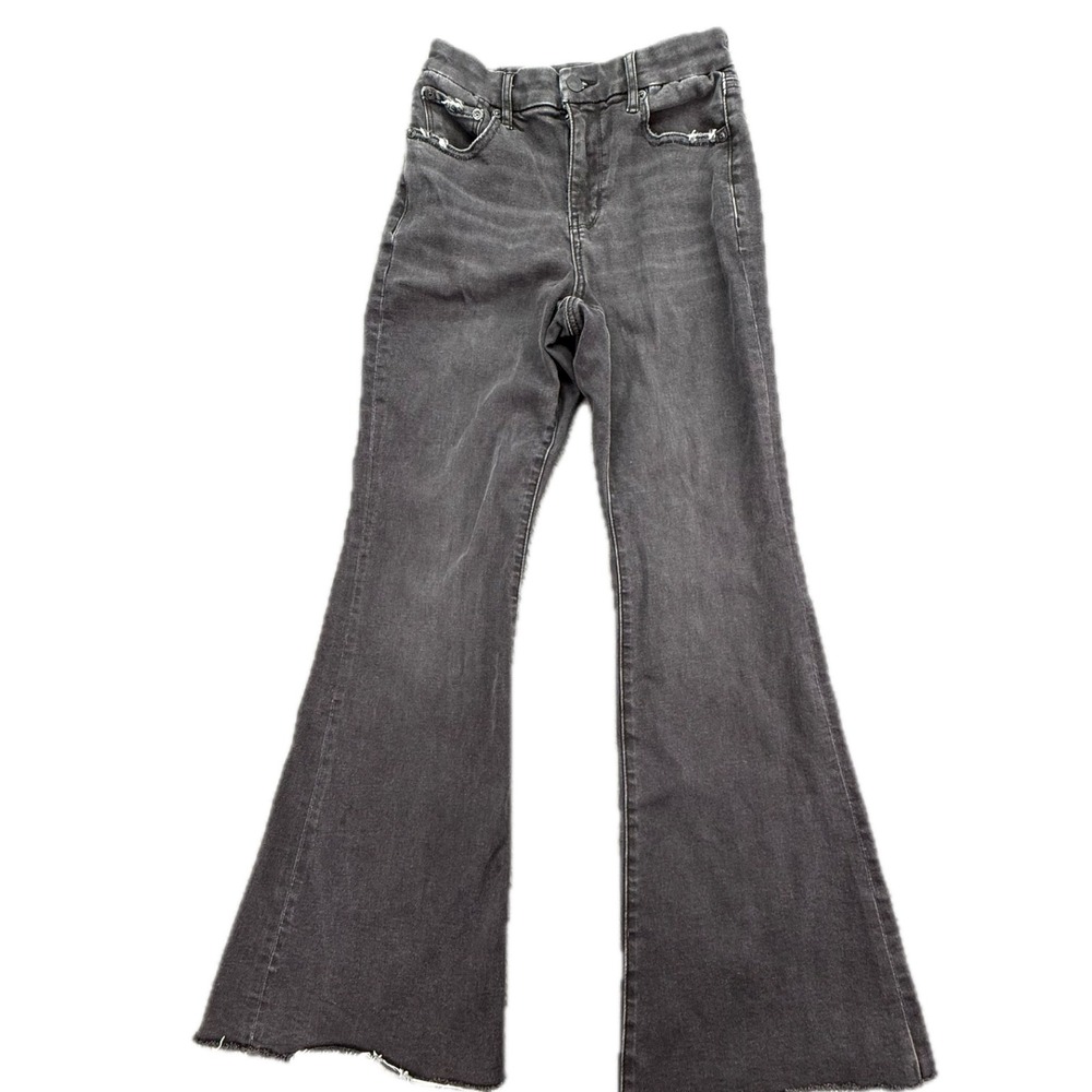 American Eagle Flare Jeans Womens 2 Short Black Curvy Super High Rise Raw Hem‎